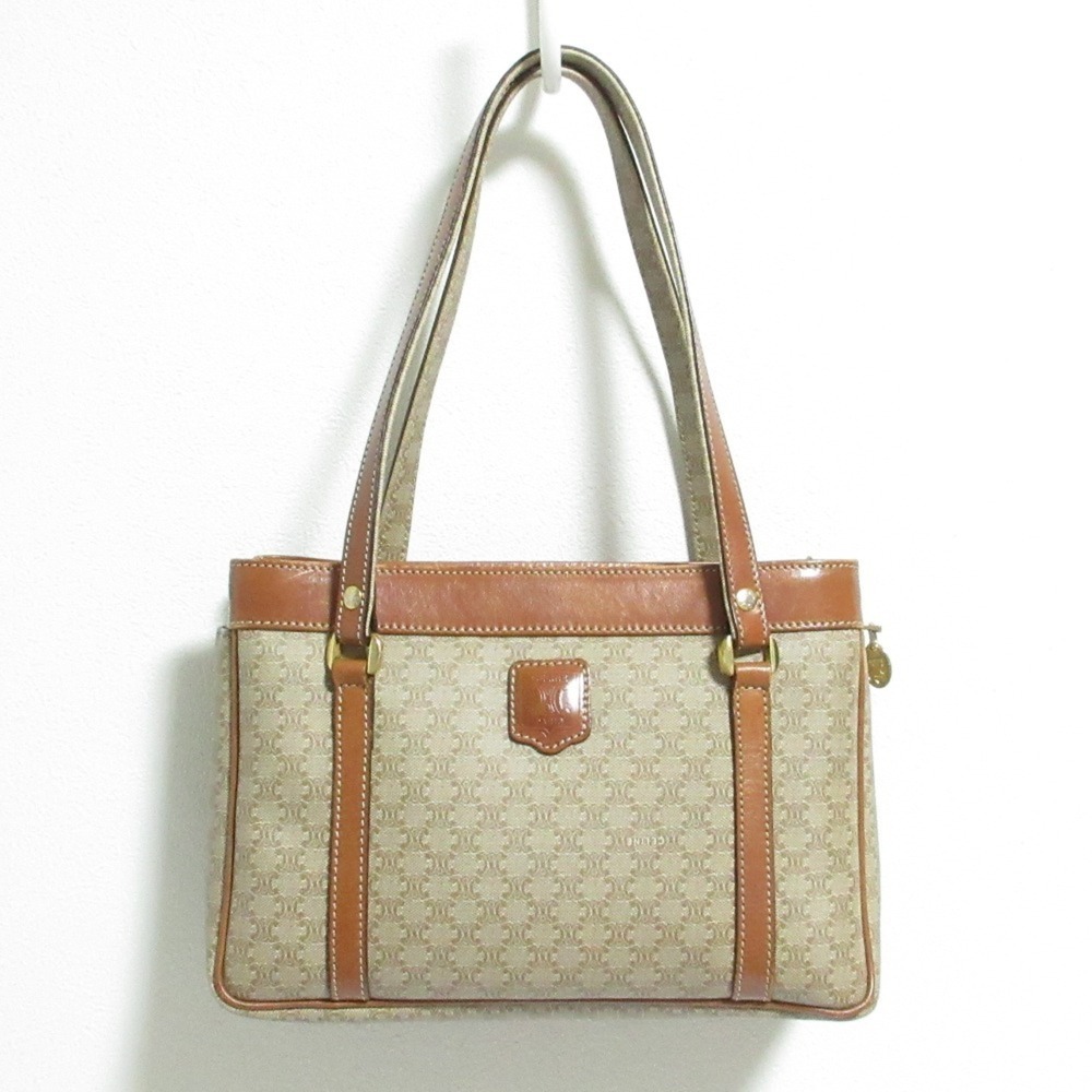 CELINE Macadam Leather Tote Bag Handbag MO7 Beige Brown Women's